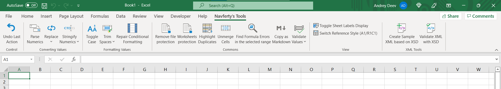 Navferty's Tools Ribbon Tab in MS Excel