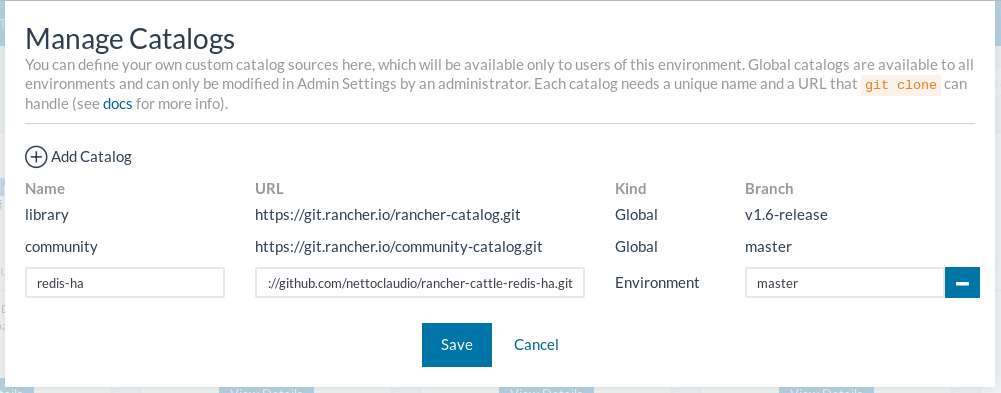 Rancher UI - Manage catalogs
