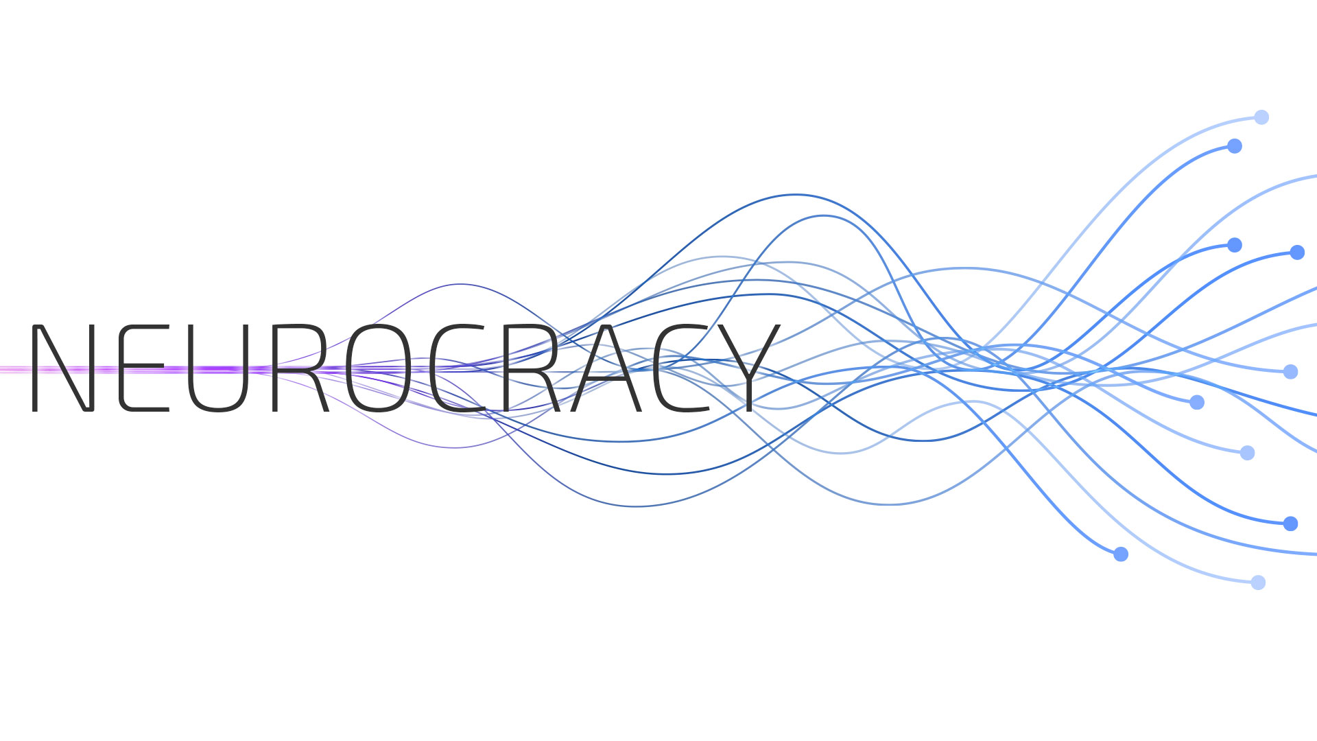 A stylized "Neurocracy" against a dark background with several diverging strands splitting off of a central, horizontal strand.