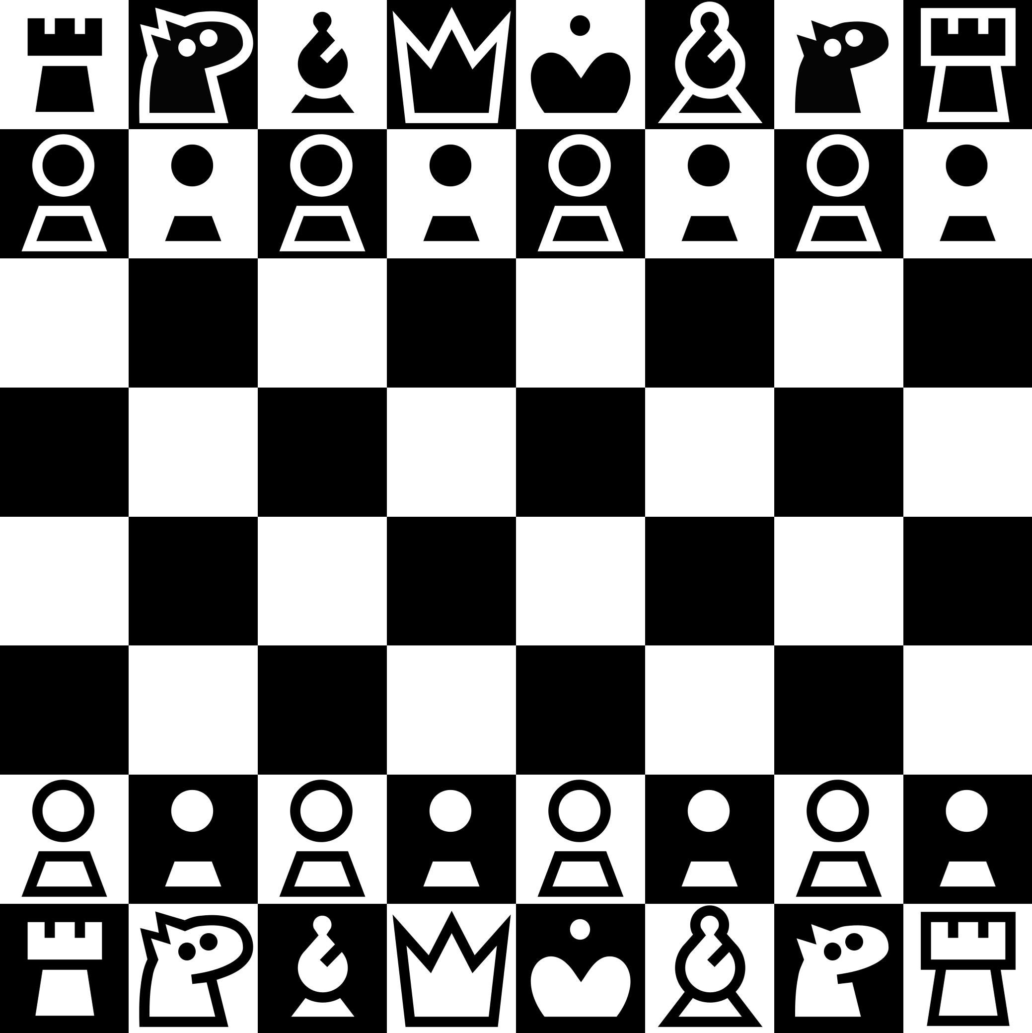 Chess pieces using pure white and black shade. White pieces remained the same and black pieces have white outlines.