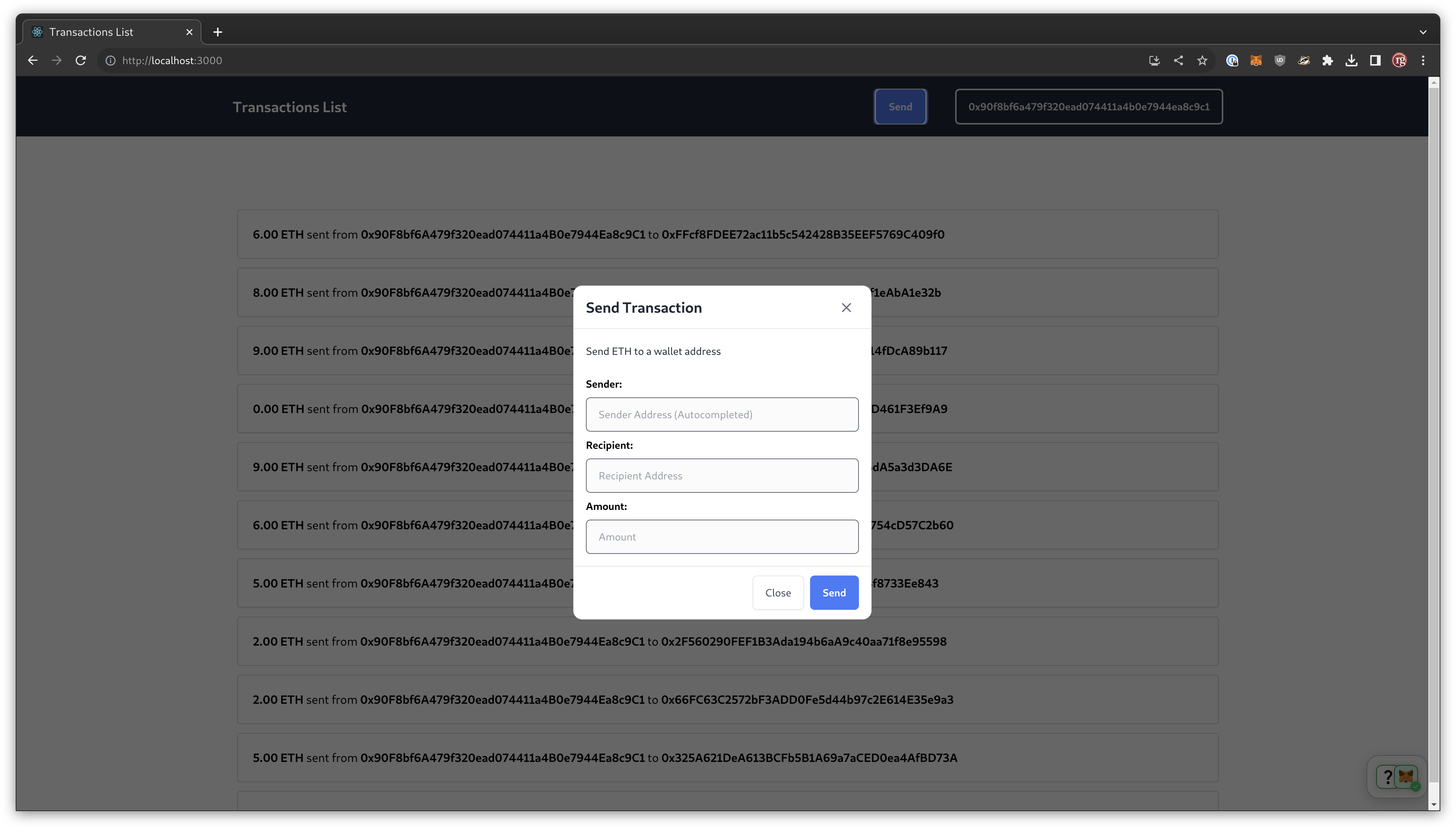 Transactions List Coding Challenge Screenshot