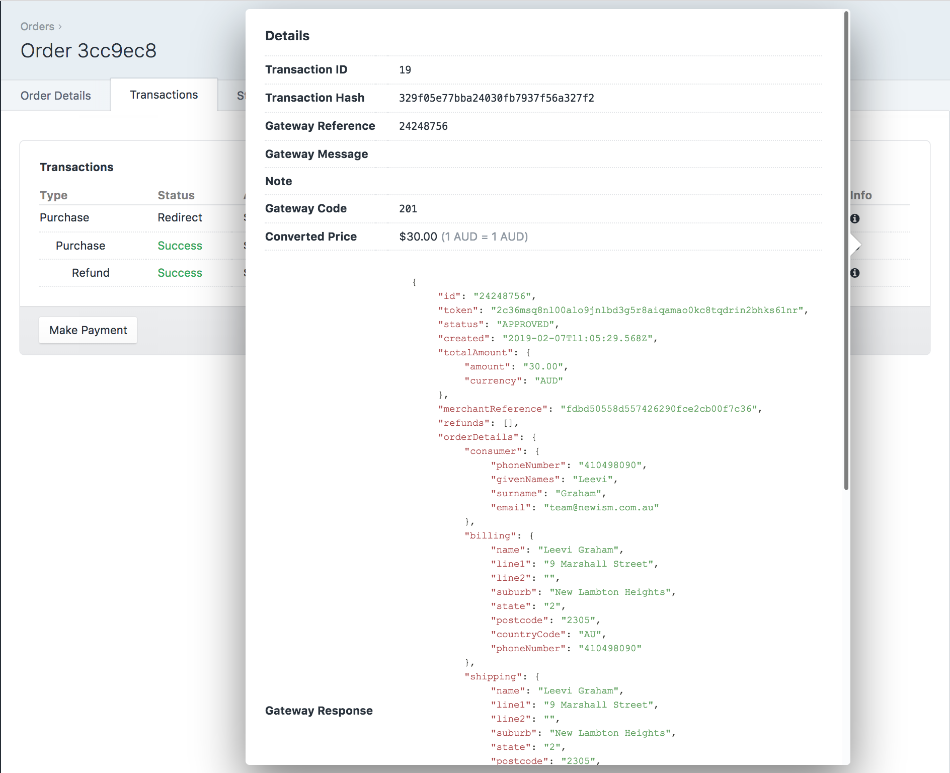 Transaction details