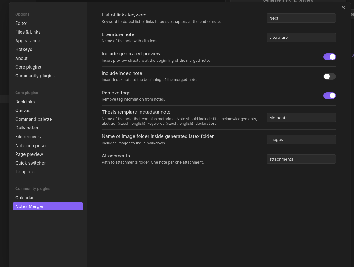 default notes merger settings