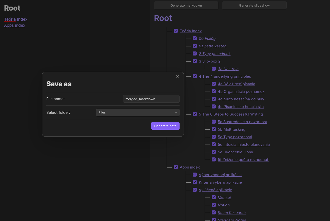 generate markdown modal