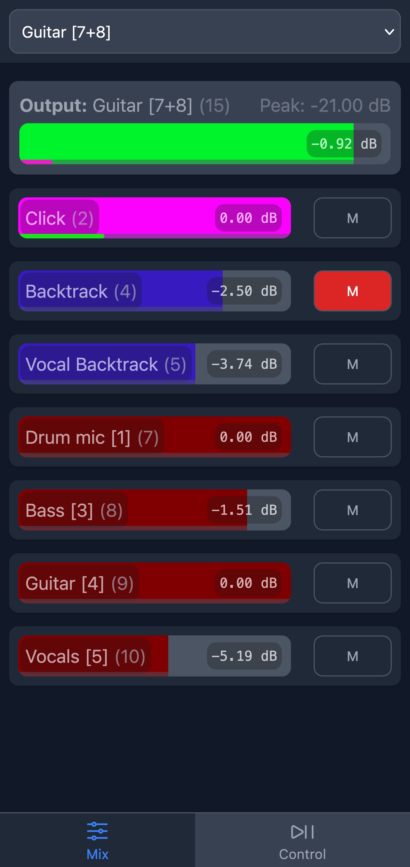 Screenshot of a Mix tab