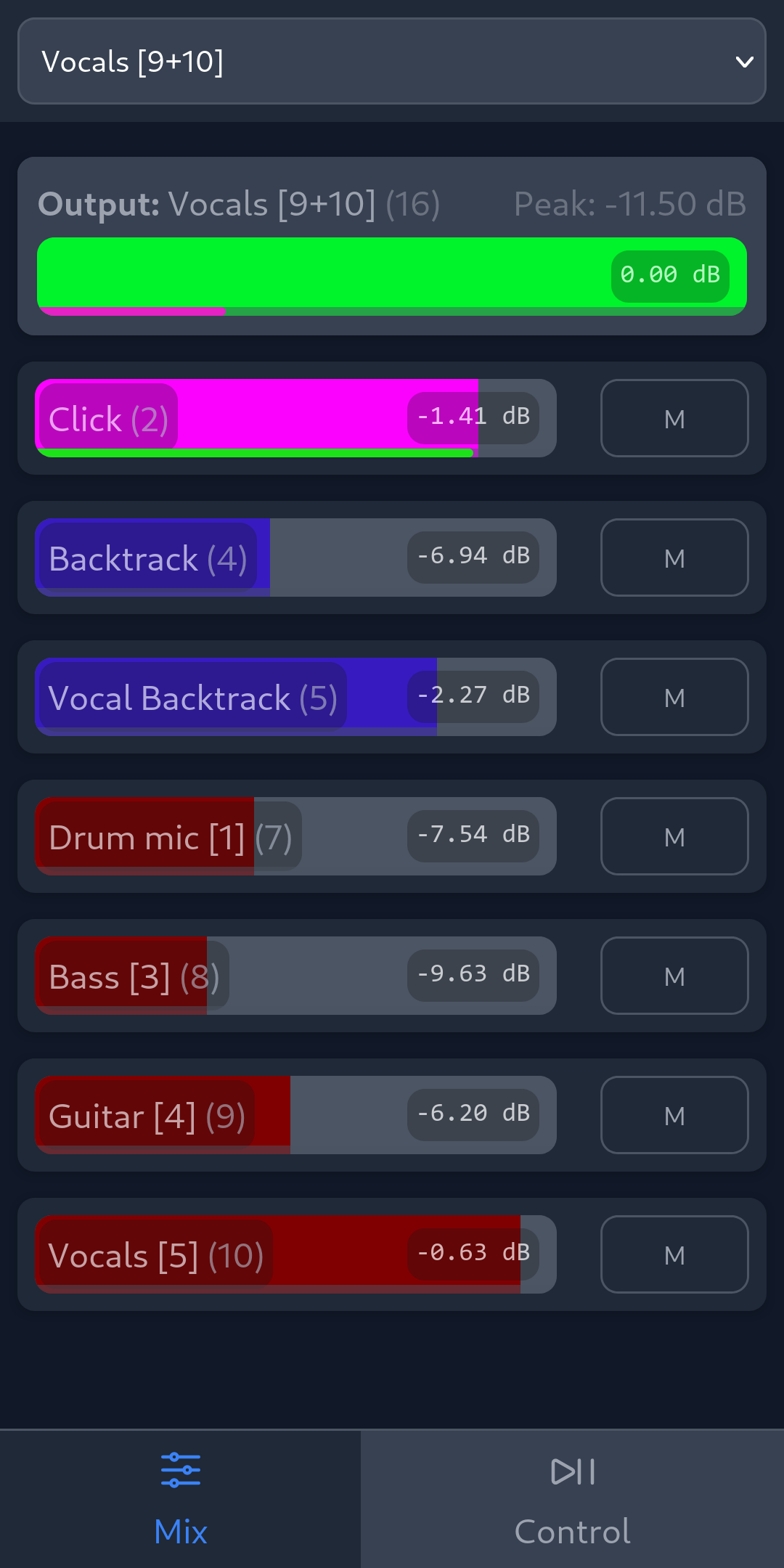 Screenshot of a Mix tab