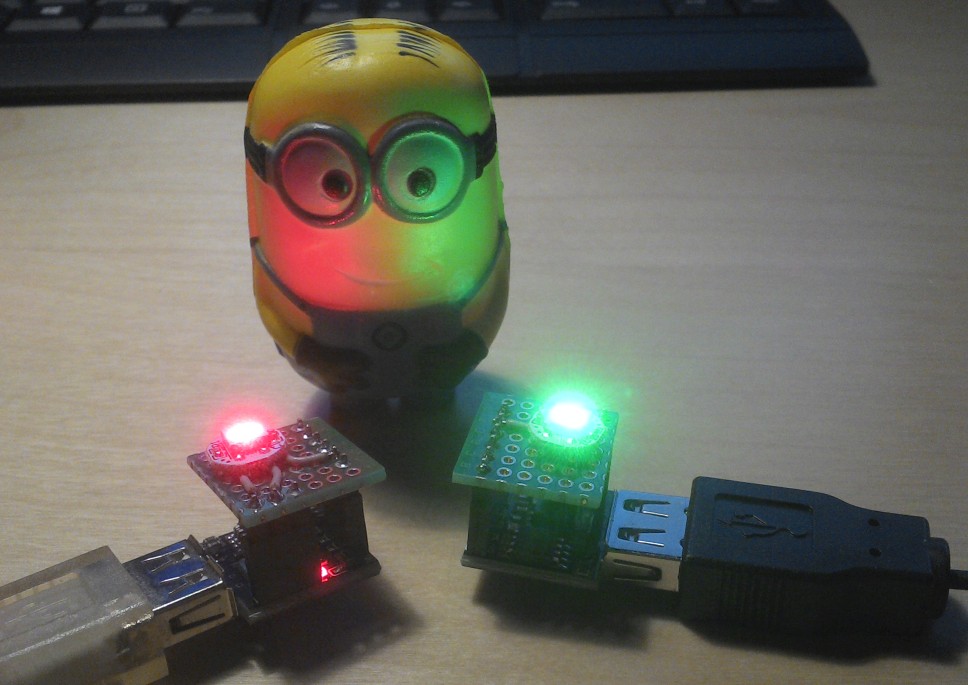 Red and Green LED on Digispark USB and custom WS2812 LED shield, with Mark Minion