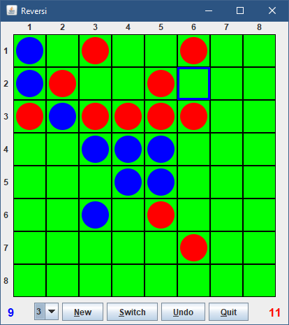 Reversi GUI where it is the player's turn