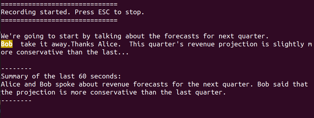 Example of rolling summary