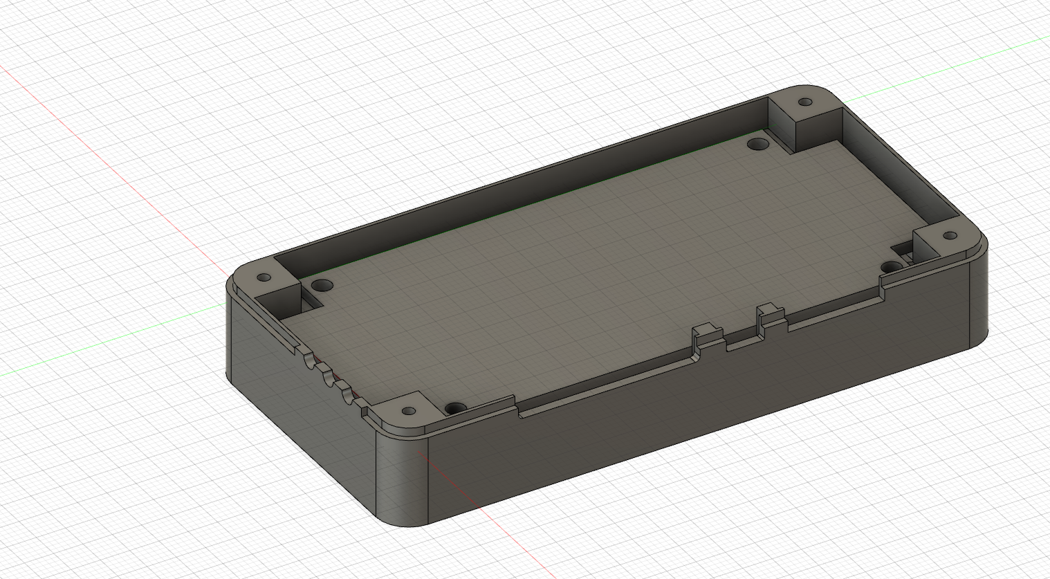 Unterer Teil des Gehäuses im CAD mit Modell der Platine