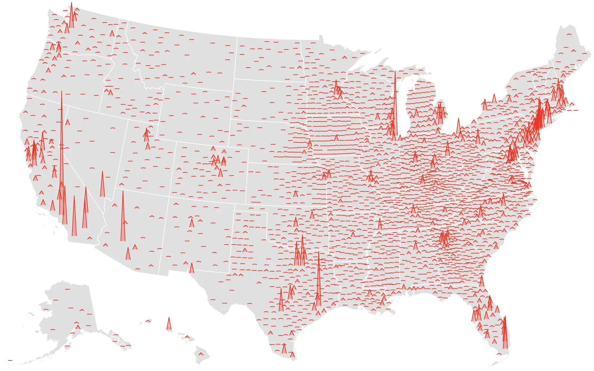 A spike map of U.S. county population