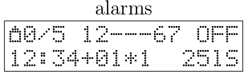 Example LCD content for alarm configuration