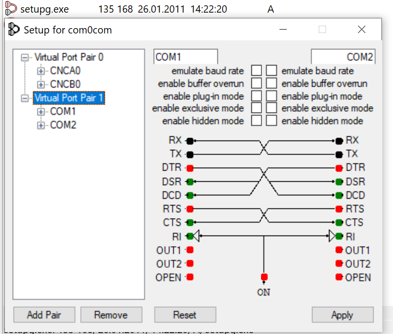 An example com0com configuration