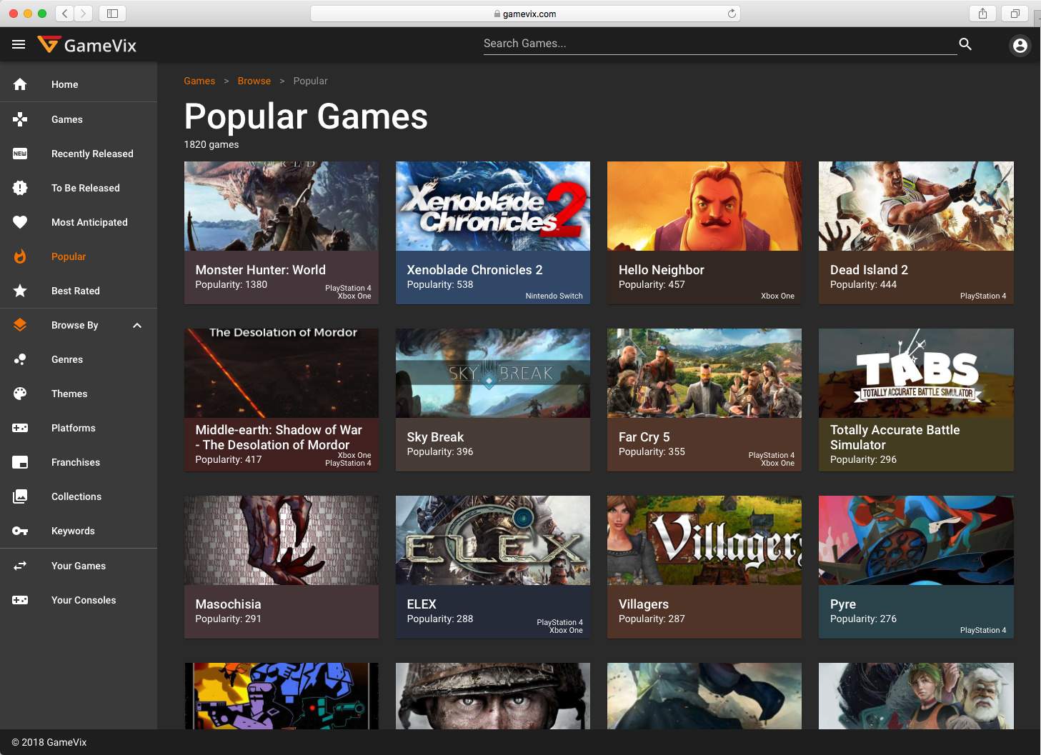 Screenshot of Popular Games Page 1