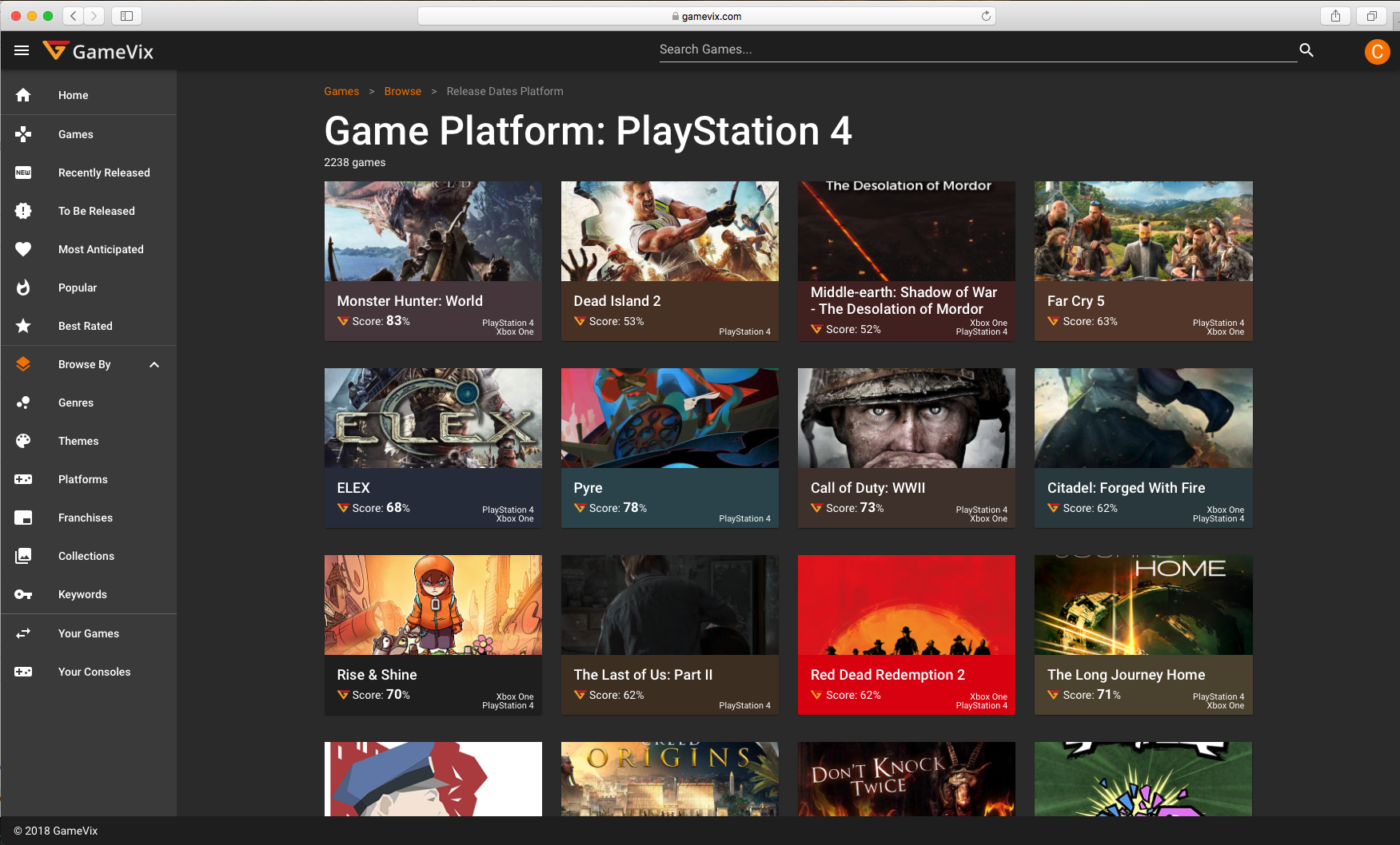 Screenshot of Games Browse by Platform Page - PlayStation 4