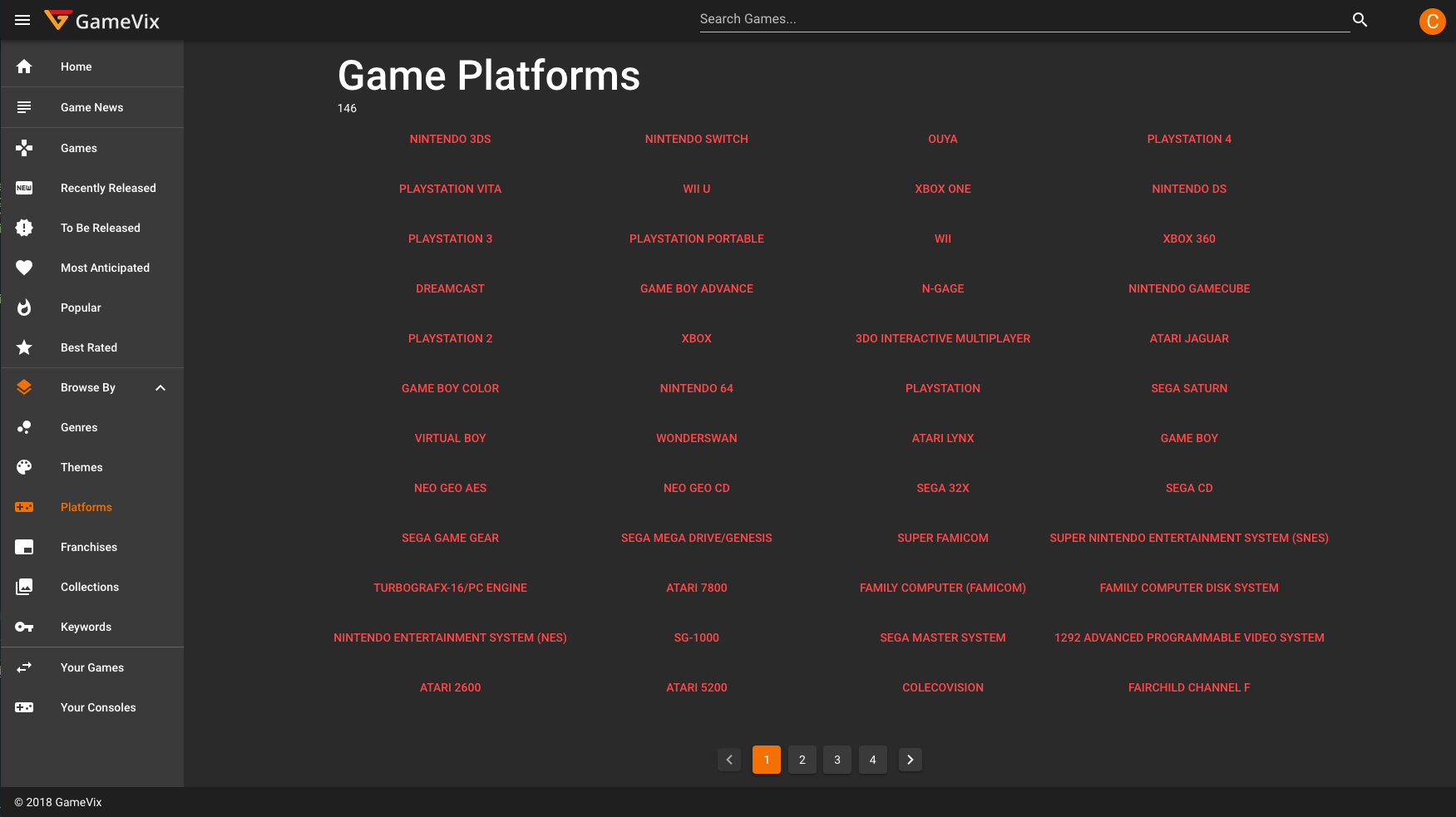 Screenshot of Platforms Index Page