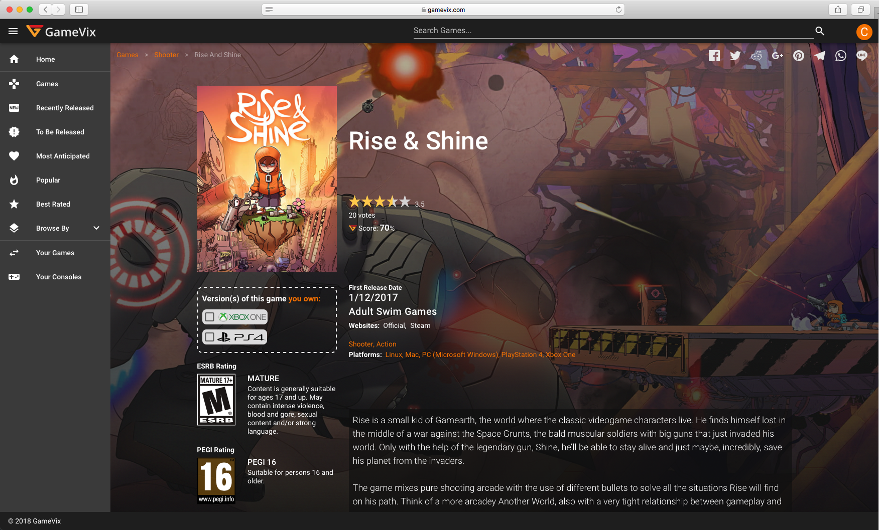 Screenshot of Game Detail Page - Rise & Shine