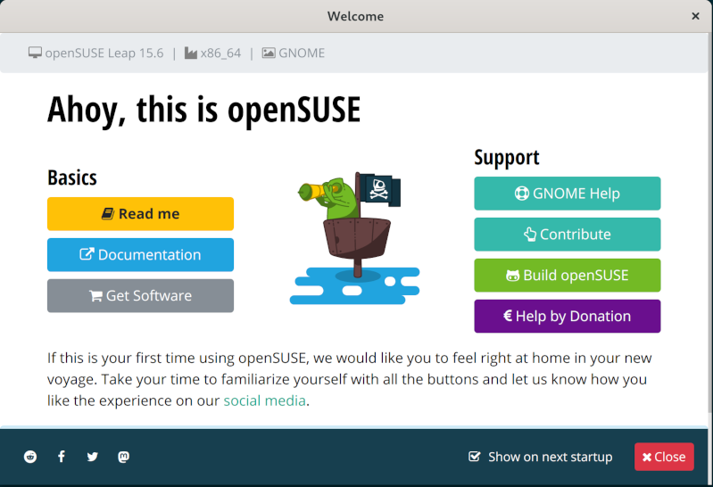 Screenshot of openSUSE Welcome.