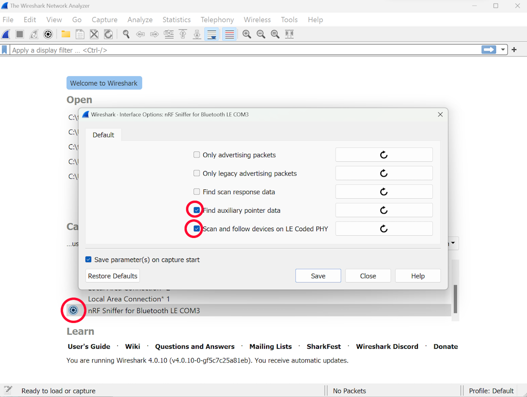 Wireshark BT Start