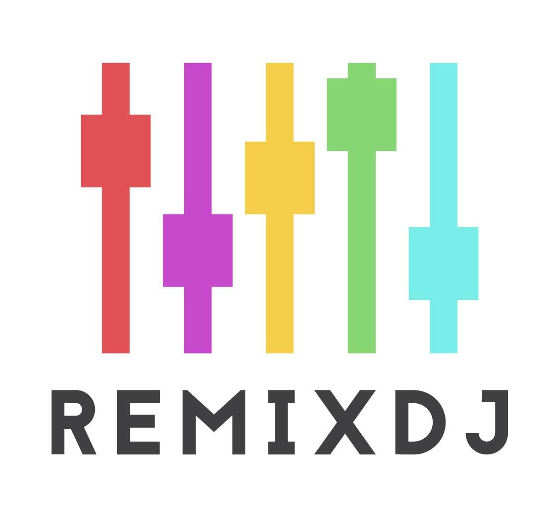 Remix DJ logo: multicolored mixer sliders