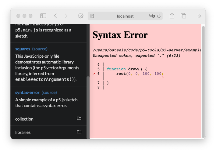 Syntax error reported in browser split-view