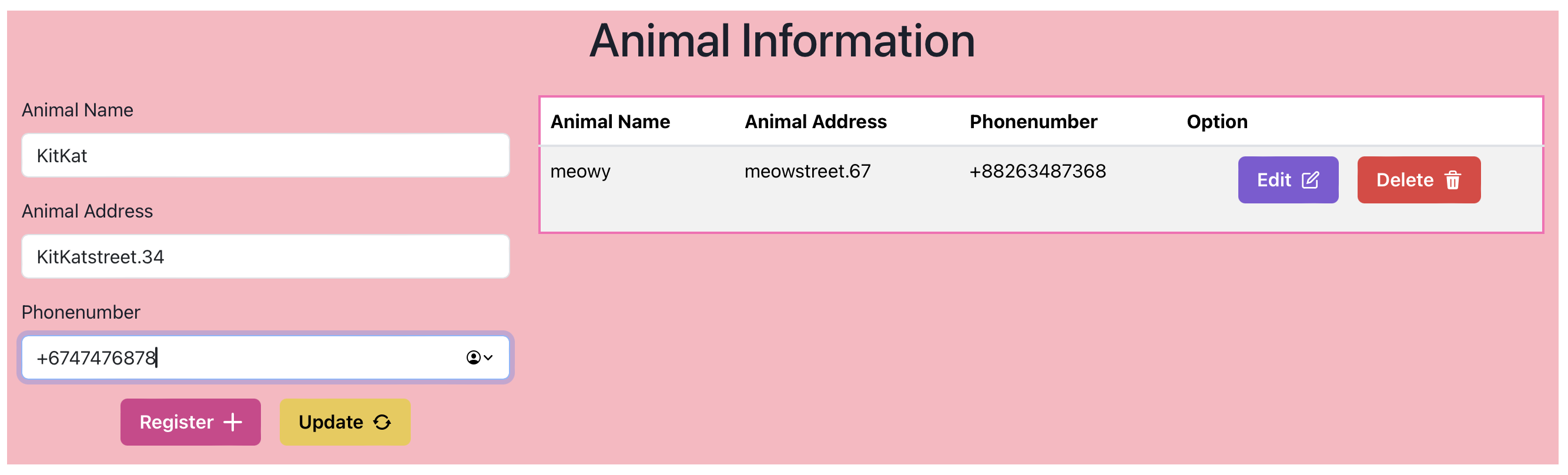 Animal Registry UI