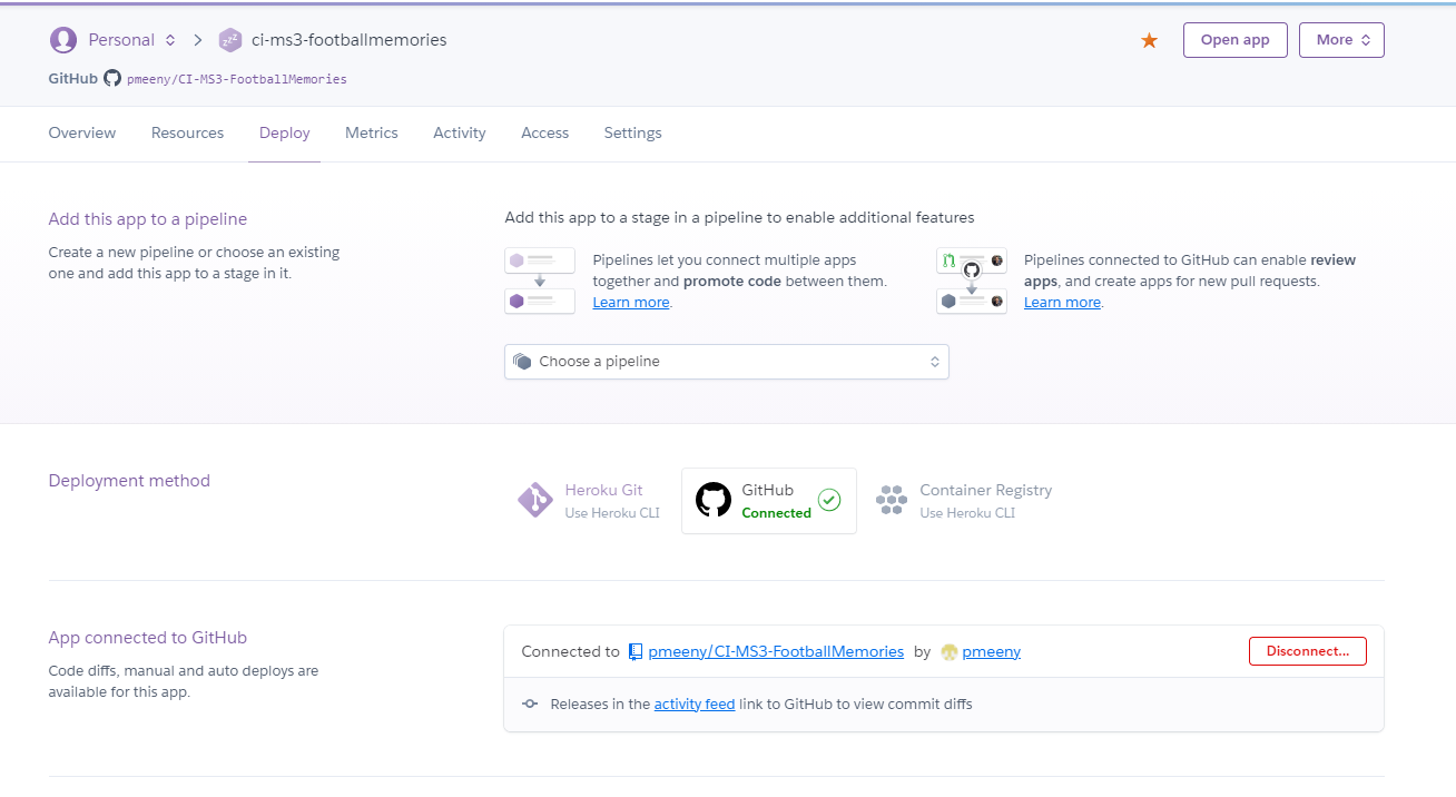 Heroku dashboard