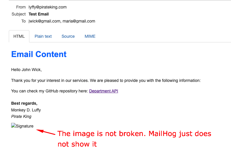 MailHog email body