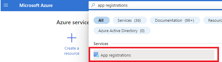 app registrations in searchbar