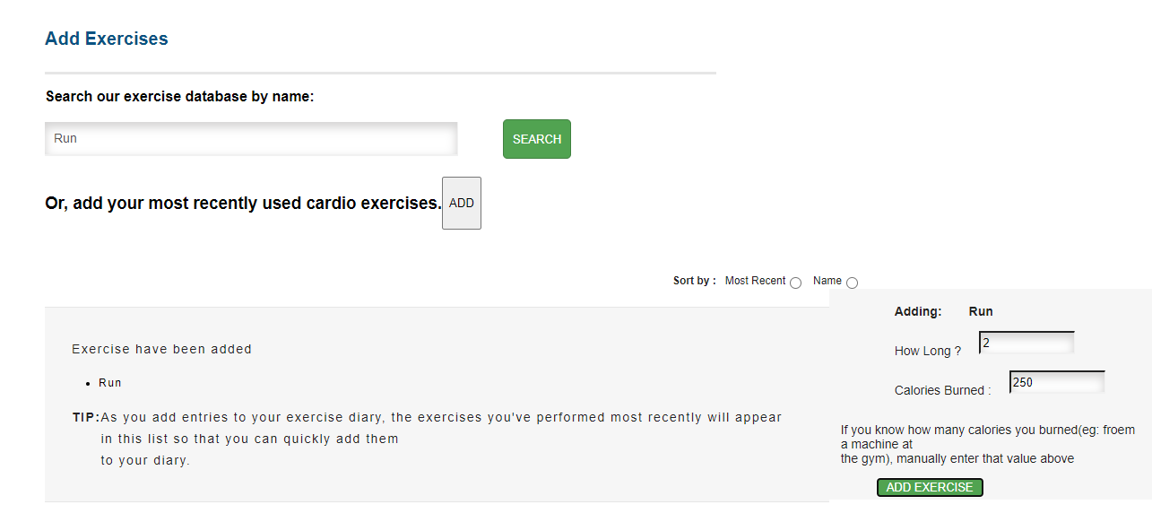 Add Exercise Page