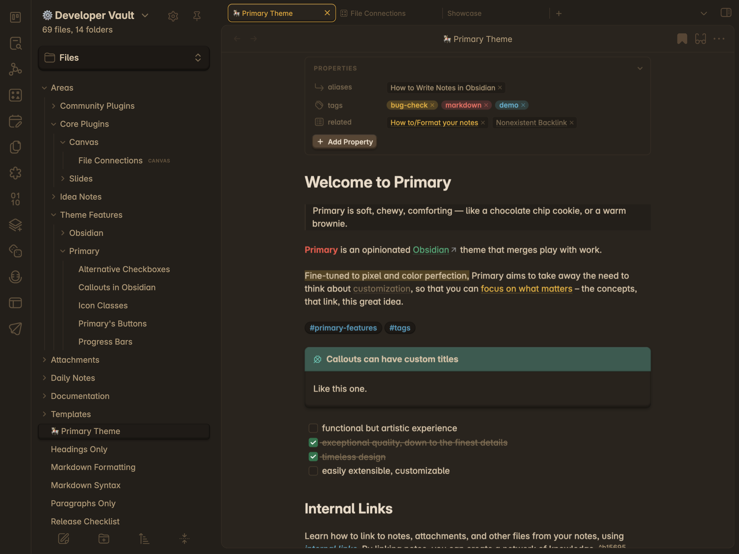 Primary for Obsidian on Tablet - Dark Mode