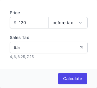 Sales Tax Calculator Input Form