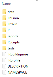 Fig. 2: Another file structure created by createProjectSkeleton, this time including a package.