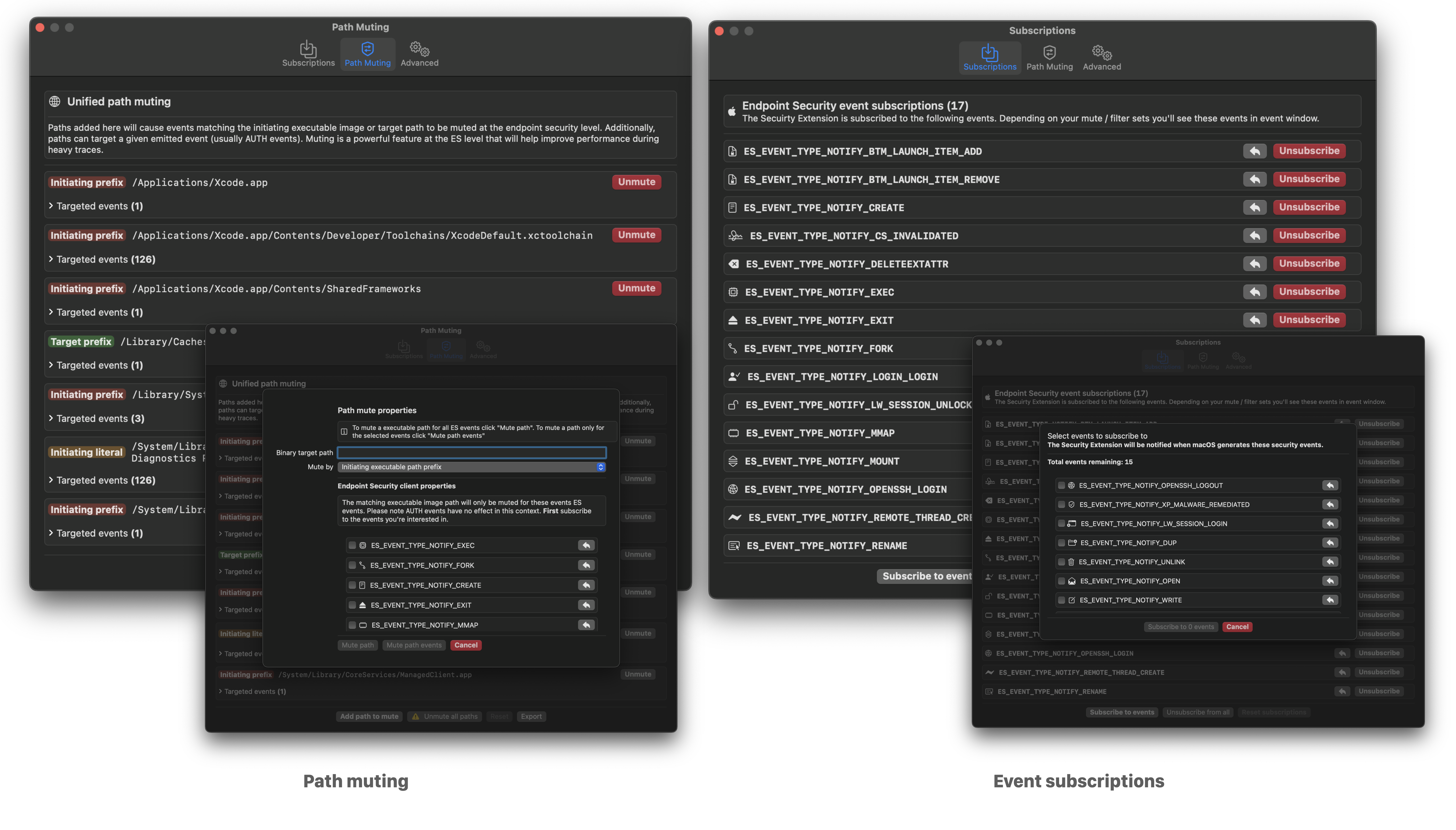 Path muting and event subscriptions