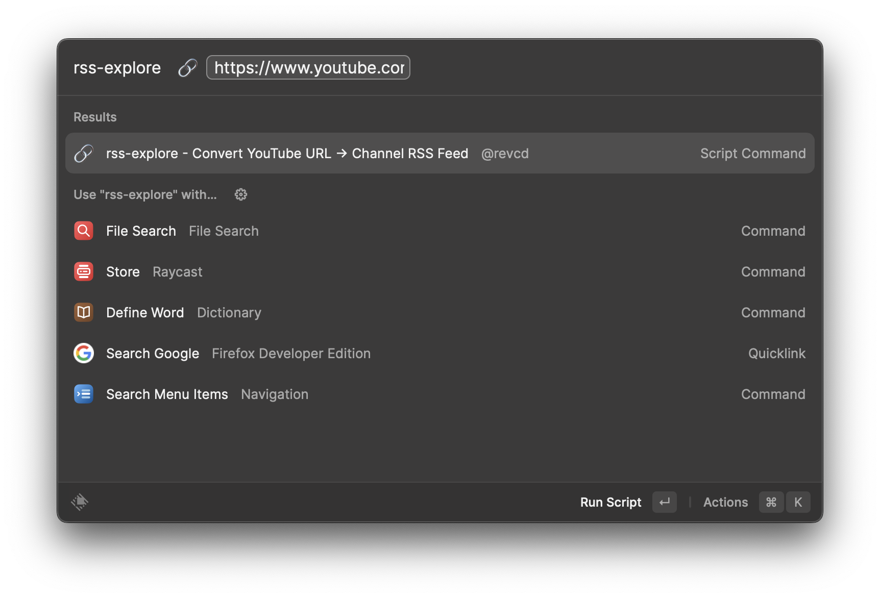 Screenshot of the Raycast Script Command