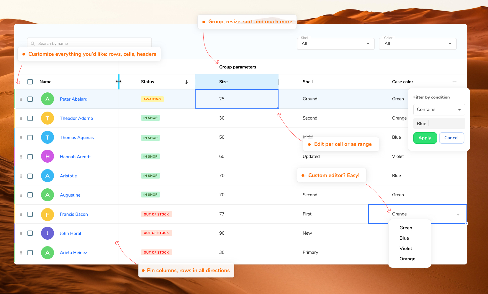 Material grid preview