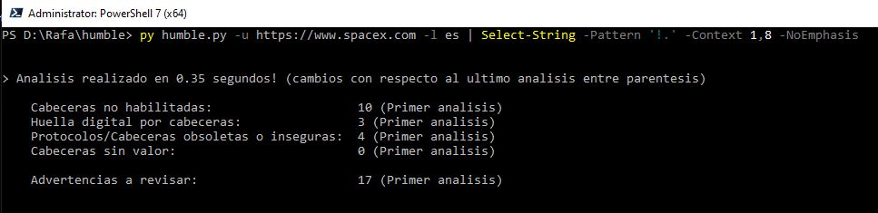 Show only the analysis summary (Windows, in Spanish. PowerShell >= 7 required)