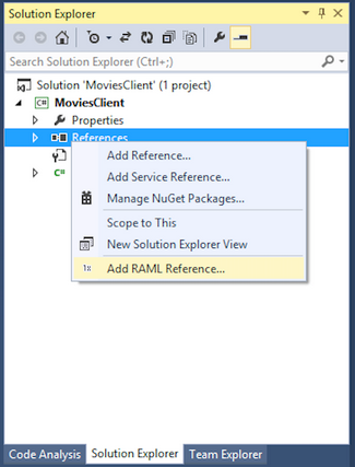 RAML NET SolutionExplorer