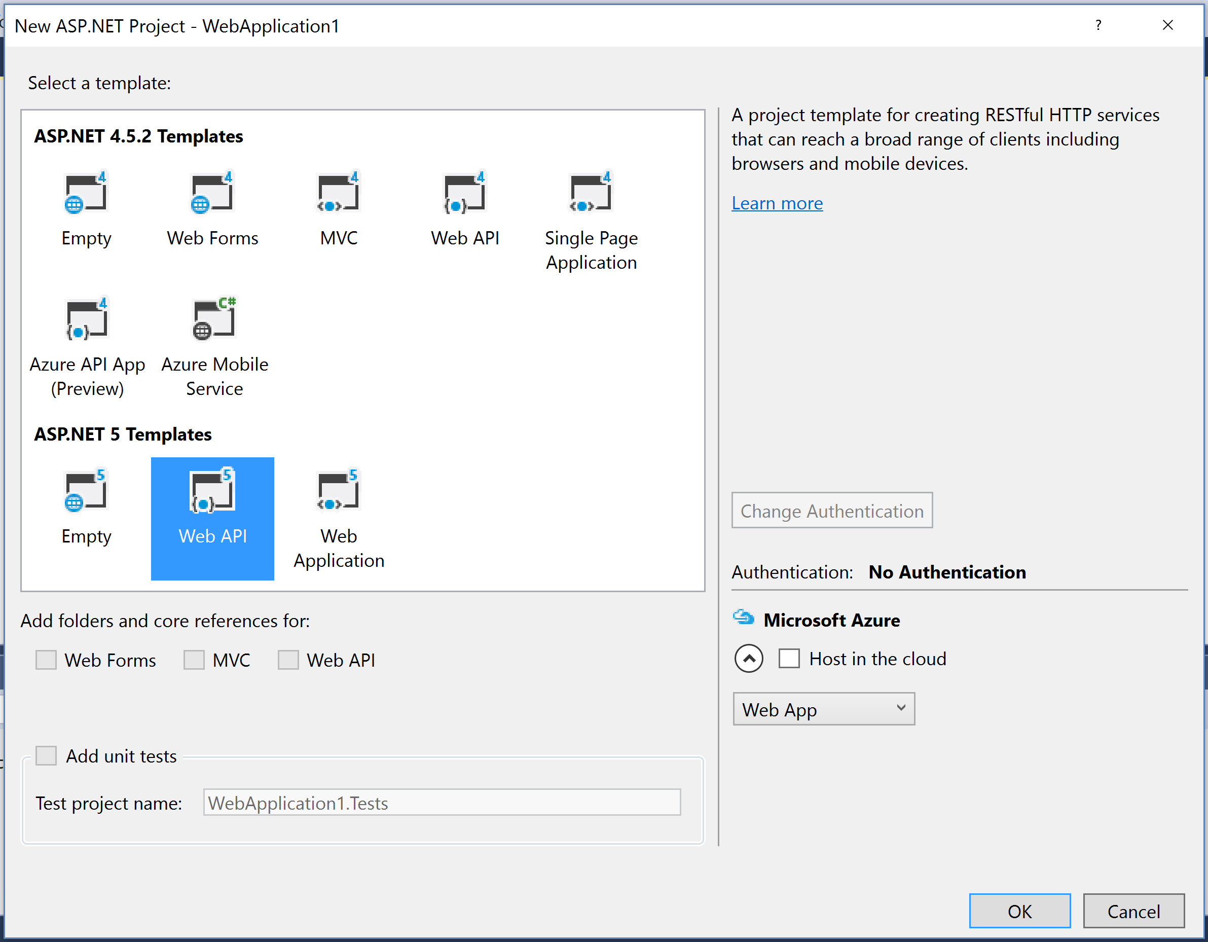 webapi vs2015