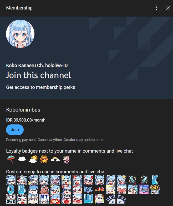 Kobo Kanaeru’s channel membership preview