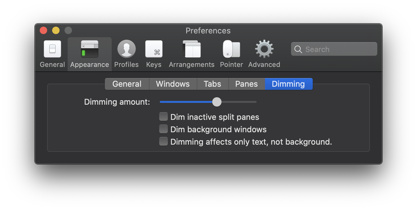 appearance dimming settings