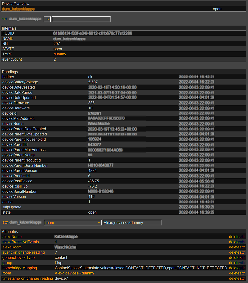 FHEM readings for flap device