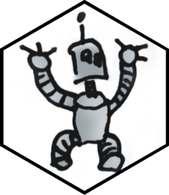 Hand-drawn robot inside a hex sticker