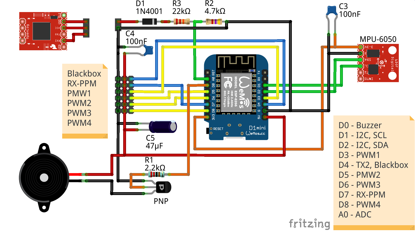 ESP-FC Wemos D1 mini wiring diagram