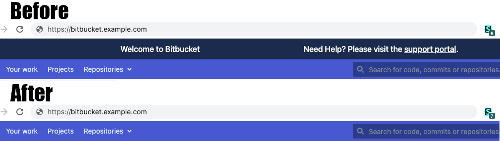 Screenshot of "Bitbucket: hide banner" in action: before and after