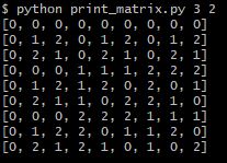 Printout of Second Order 3-ary Code Matrix
