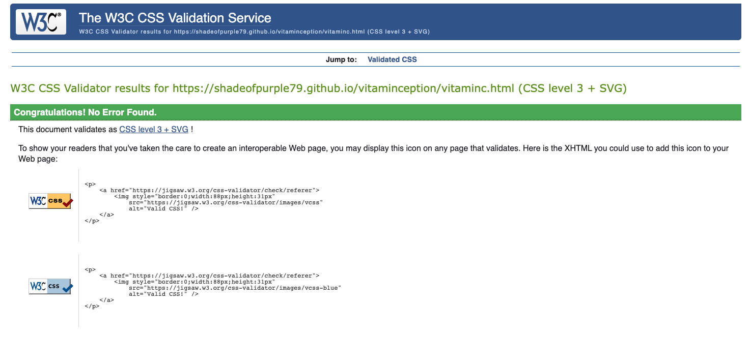 Vitamin C Page CSS Validator Results