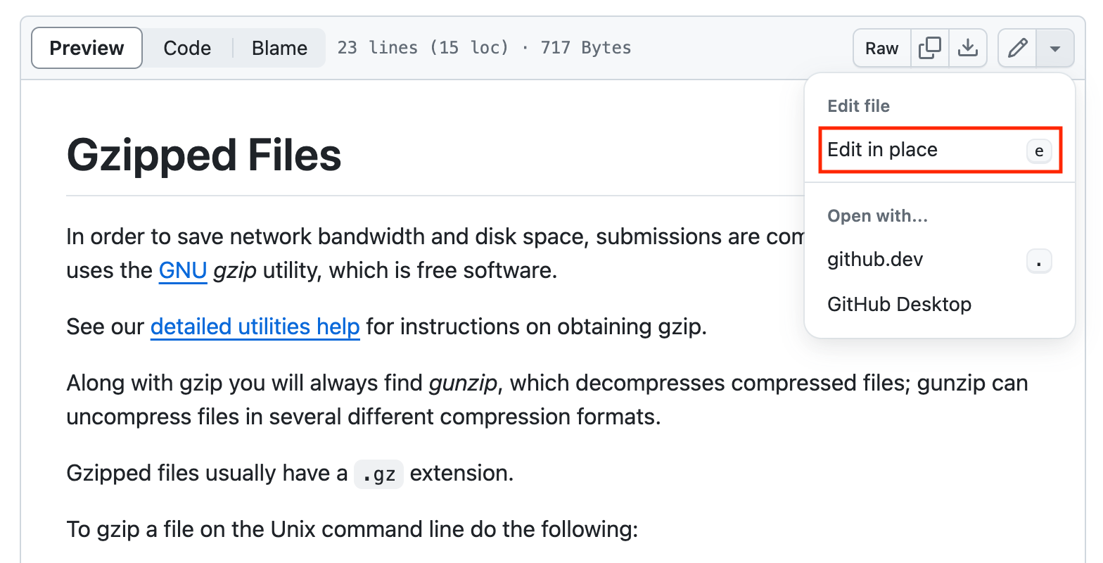 Screenshot of a page in Github and the location of the edit icon