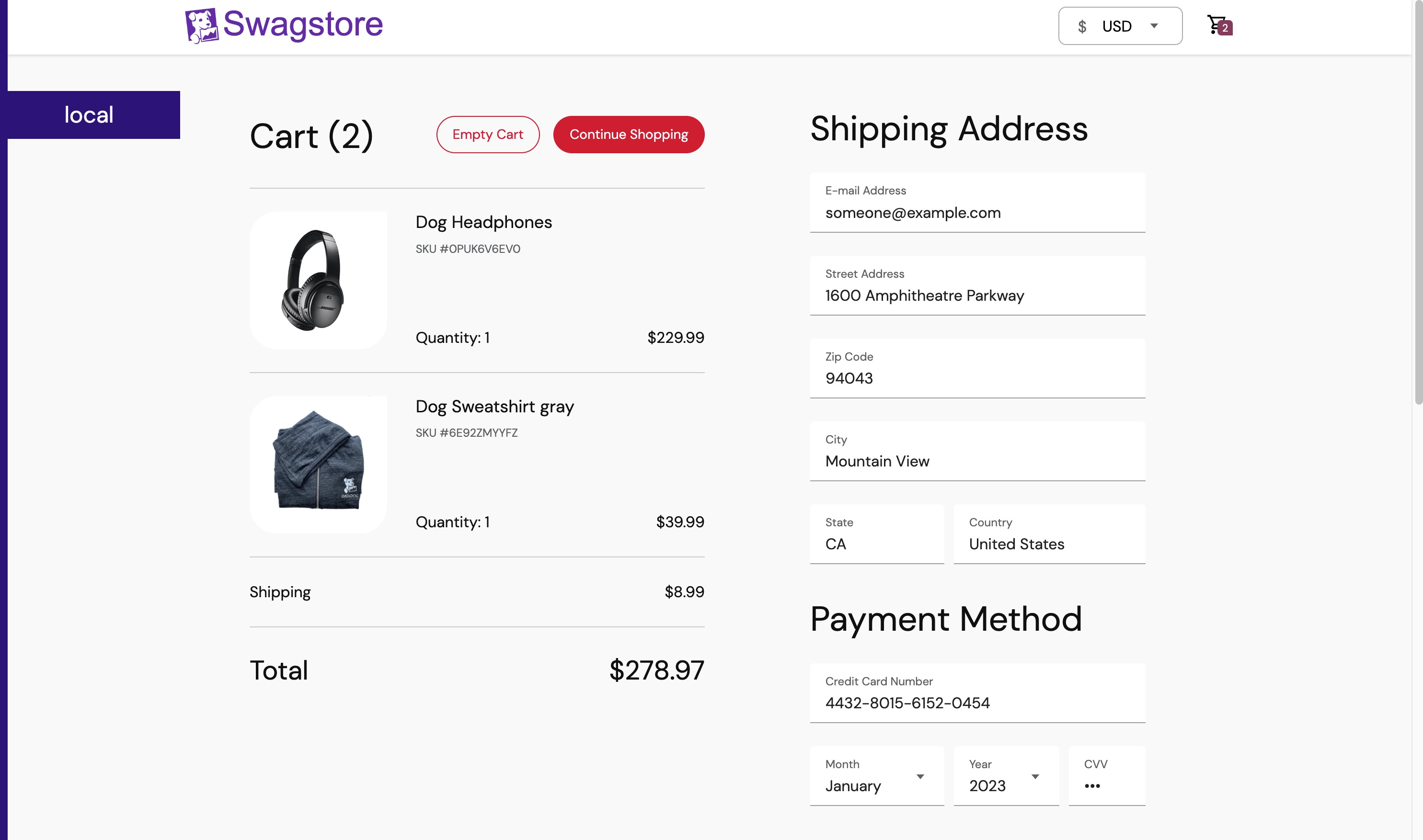 Screenshot of checkout screen