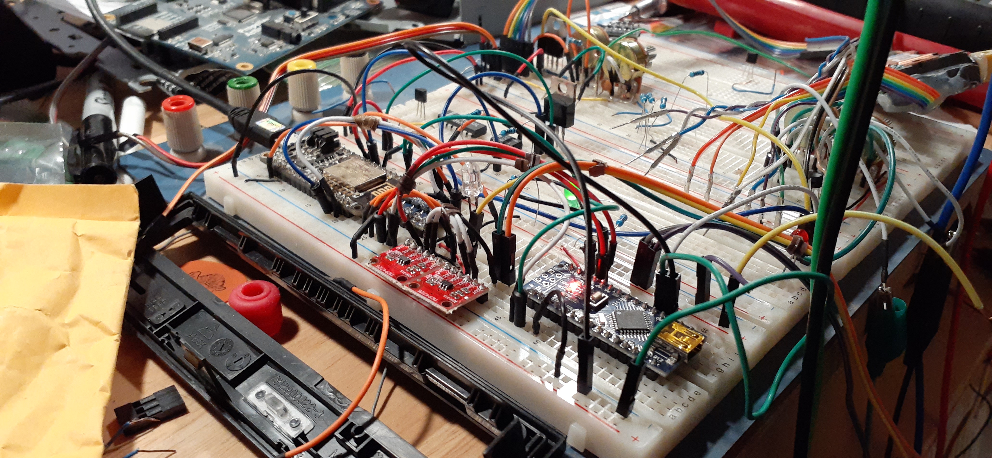 A picture of the breadboarded electronics